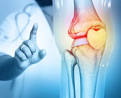 doctor check and diagnose the pain in knee joint on medical background 3d illustration